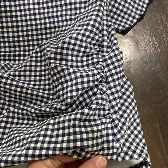 Gingham blue white ruffle bathing swimsuit removable straps Large Kona sol EUC - Picture 8 of 10